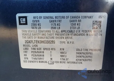 2017 GMC Terrain Sle-2 z USA, uszkodzony, nr VIN 2GKFLTEK0H6338289